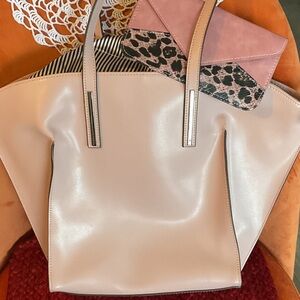 💜Genuine Leather Elegant Pink Tote Bag with a leather wallet